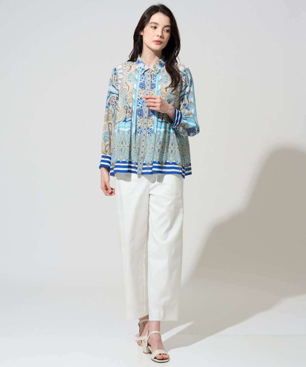 PRBGD25490 CHRISTIAN AUJARD(クリスチャン・オジャール) マリンブルーペーズリーブラウス ブルー系