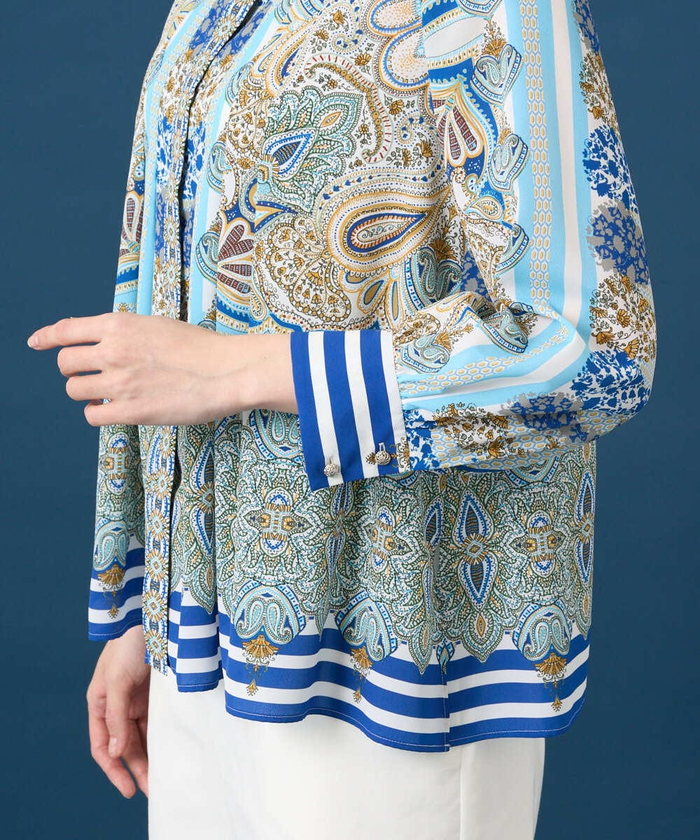 PRBGD25490 CHRISTIAN AUJARD(クリスチャン・オジャール) マリンブルーペーズリーブラウス ブルー系