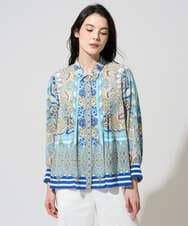 PRBGD25490 CHRISTIAN AUJARD(クリスチャン・オジャール) マリンブルーペーズリーブラウス ブルー系