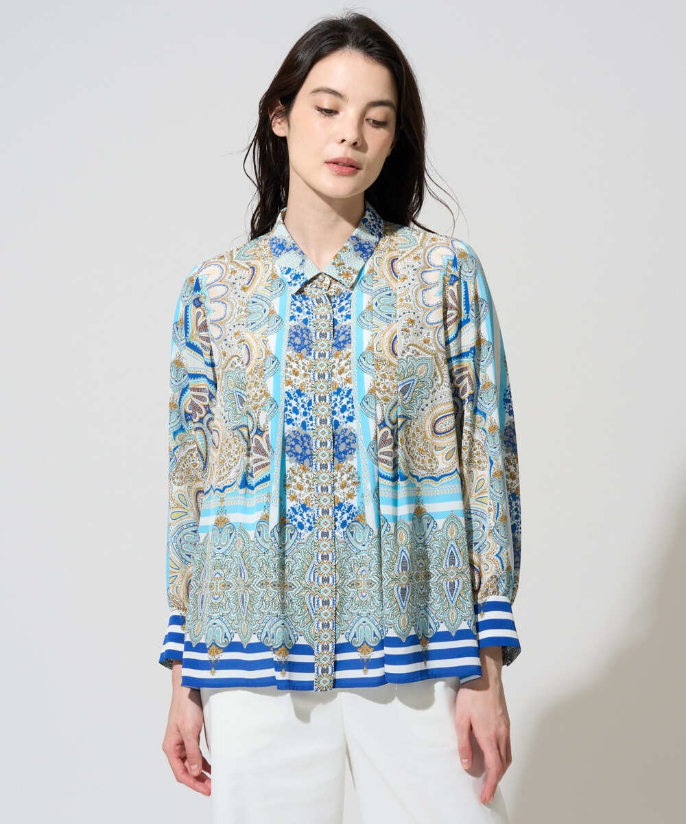 PRBGD25490 CHRISTIAN AUJARD(クリスチャン・オジャール) マリンブルーペーズリーブラウス ブルー系
