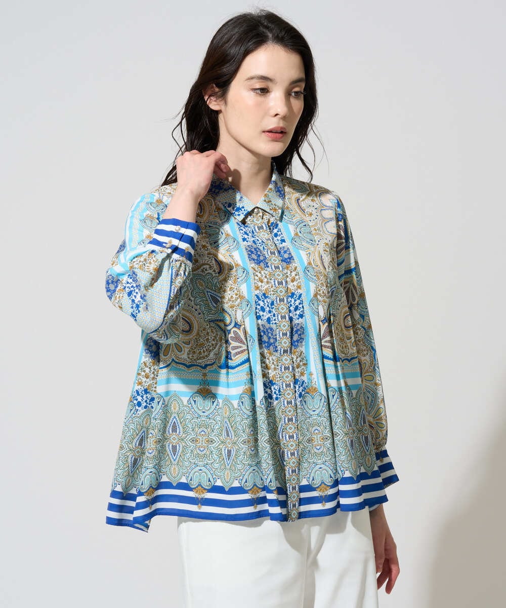 PRBGD25490 CHRISTIAN AUJARD(クリスチャン・オジャール) マリンブルーペーズリーブラウス ブルー系
