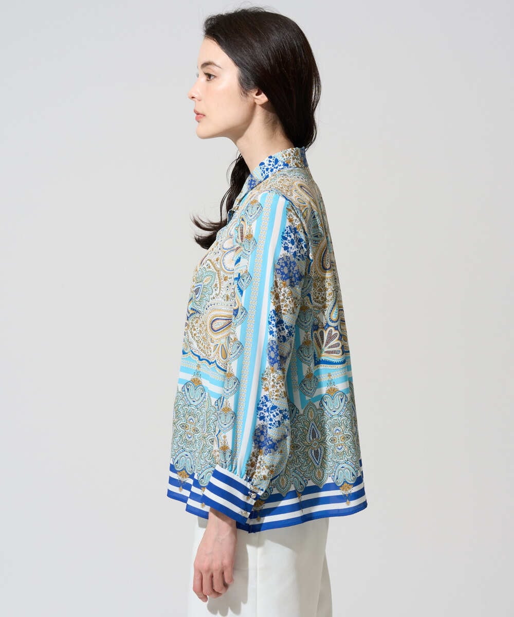 PRBGD25490 CHRISTIAN AUJARD(クリスチャン・オジャール) マリンブルーペーズリーブラウス ブルー系