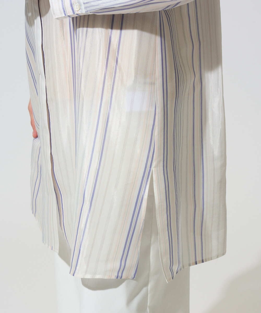 PRBGD40430 CHRISTIAN AUJARD(クリスチャン・オジャール) ドビーストライプロングブラウス ブルー系