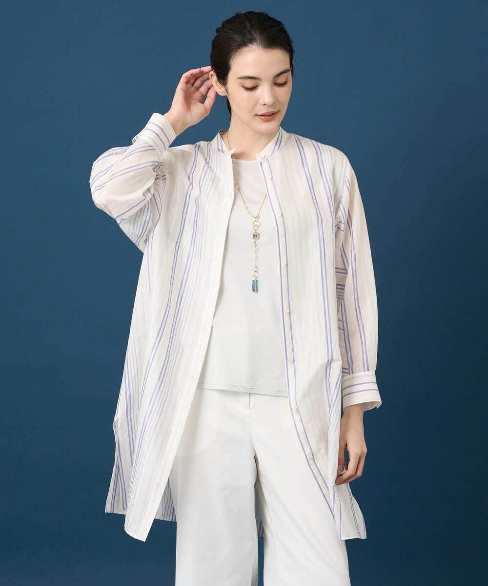 PRBGD40430 CHRISTIAN AUJARD(クリスチャン・オジャール) ドビーストライプロングブラウス ブルー系