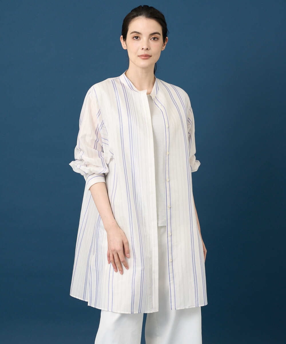 PRBGD40430 CHRISTIAN AUJARD(クリスチャン・オジャール) ドビーストライプロングブラウス ブルー系