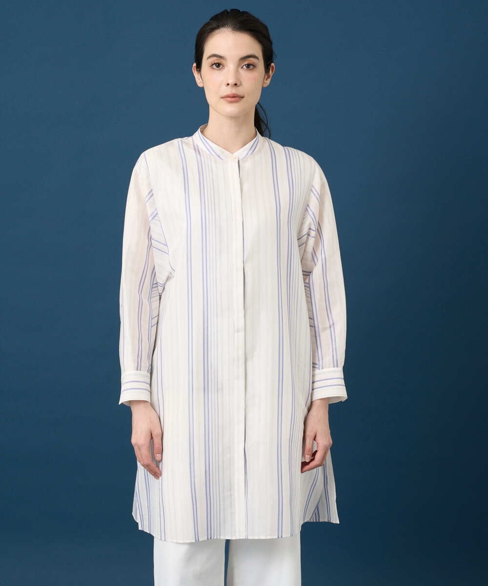 PRBGD40430 CHRISTIAN AUJARD(クリスチャン・オジャール) ドビーストライプロングブラウス ブルー系