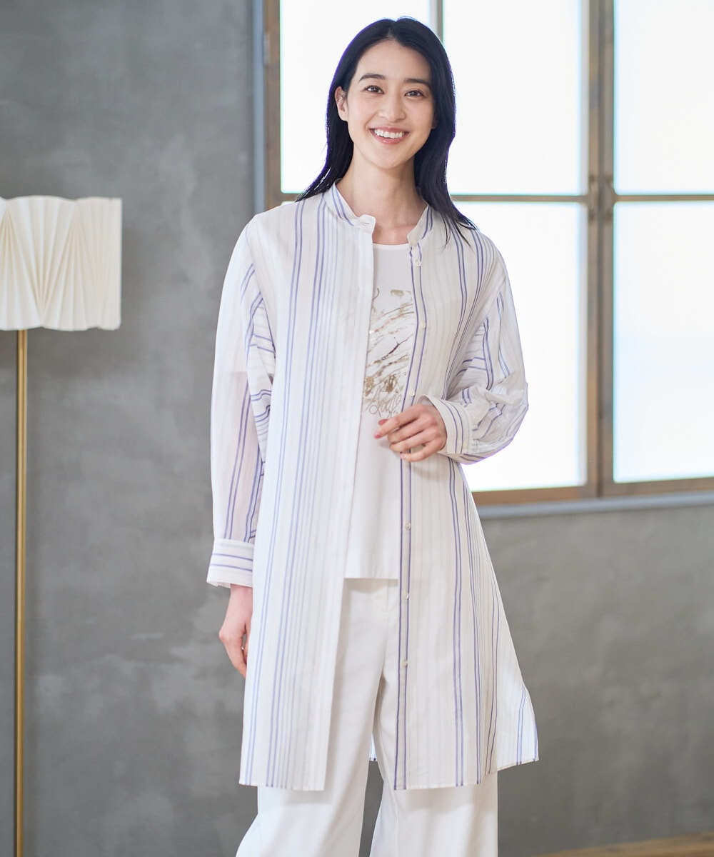 PRBGD40430 CHRISTIAN AUJARD(クリスチャン・オジャール) ドビーストライプロングブラウス ブルー系