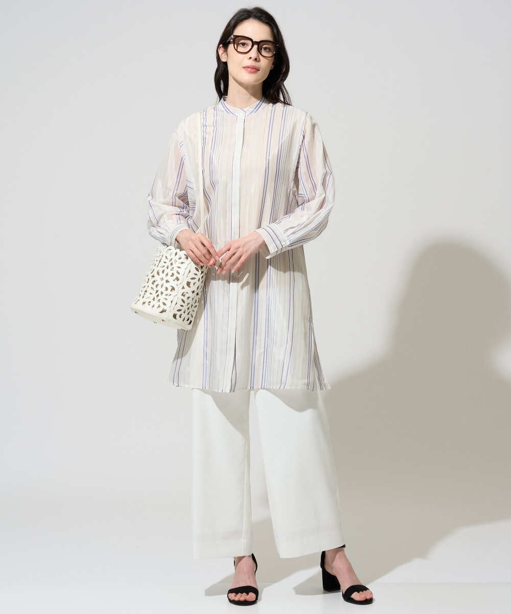 PRBGD40430 CHRISTIAN AUJARD(クリスチャン・オジャール) ドビーストライプロングブラウス ブルー系