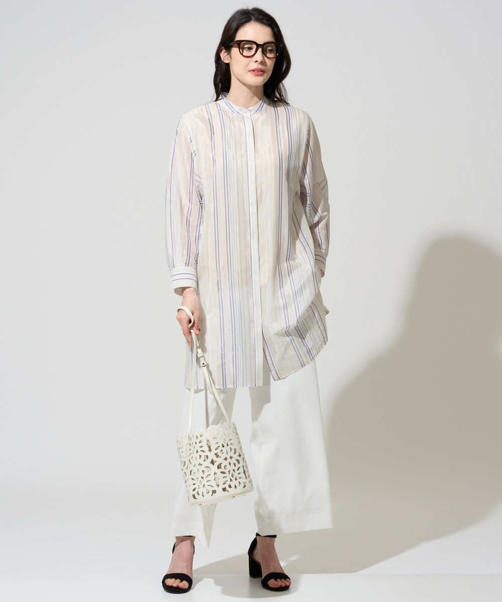 PRBGD40430 CHRISTIAN AUJARD(クリスチャン・オジャール) ドビーストライプロングブラウス ブルー系