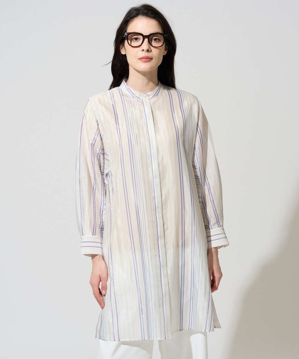 PRBGD40430 CHRISTIAN AUJARD(クリスチャン・オジャール) ドビーストライプロングブラウス ブルー系