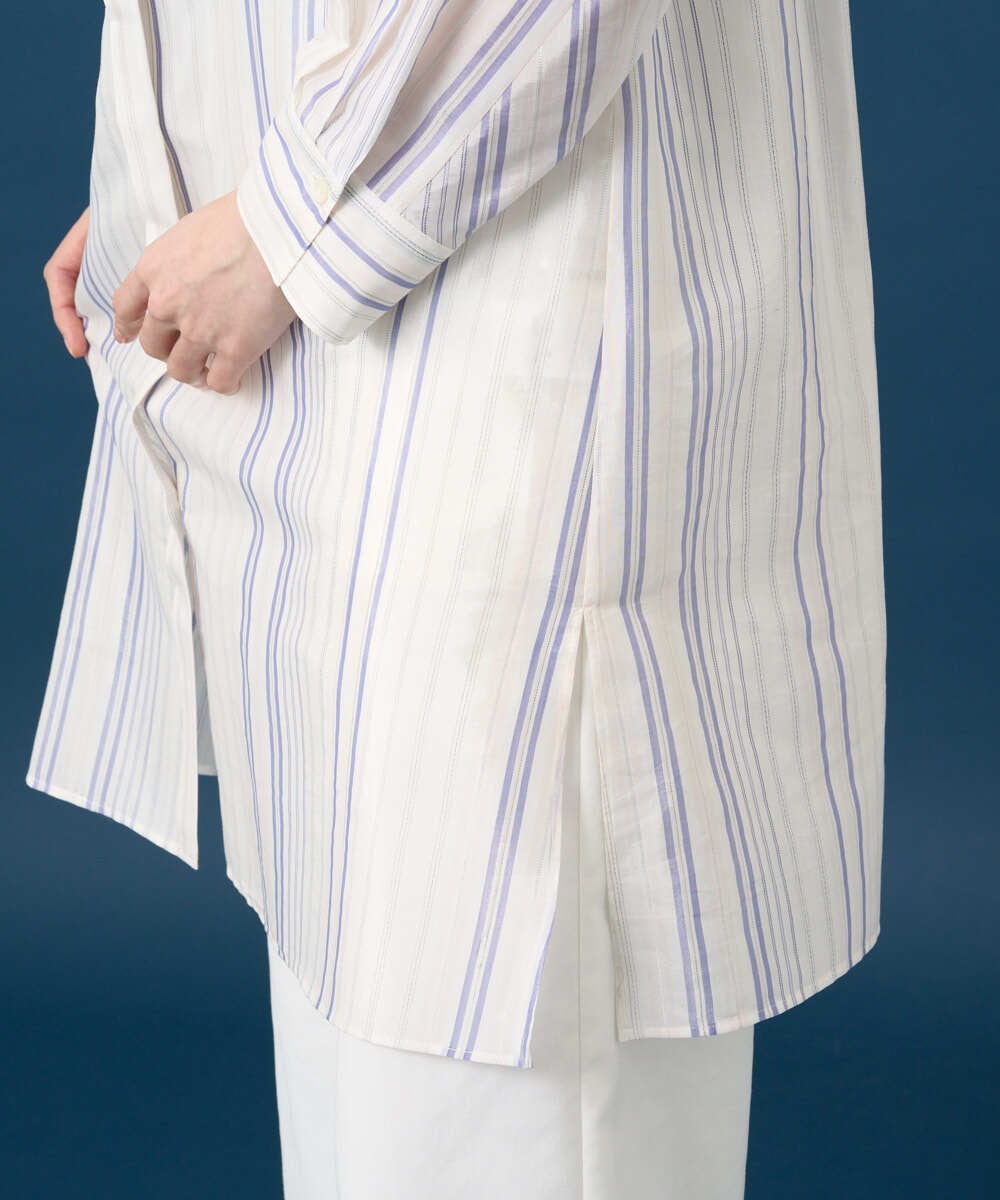 PRBGD40430 CHRISTIAN AUJARD(クリスチャン・オジャール) ドビーストライプロングブラウス ブルー系