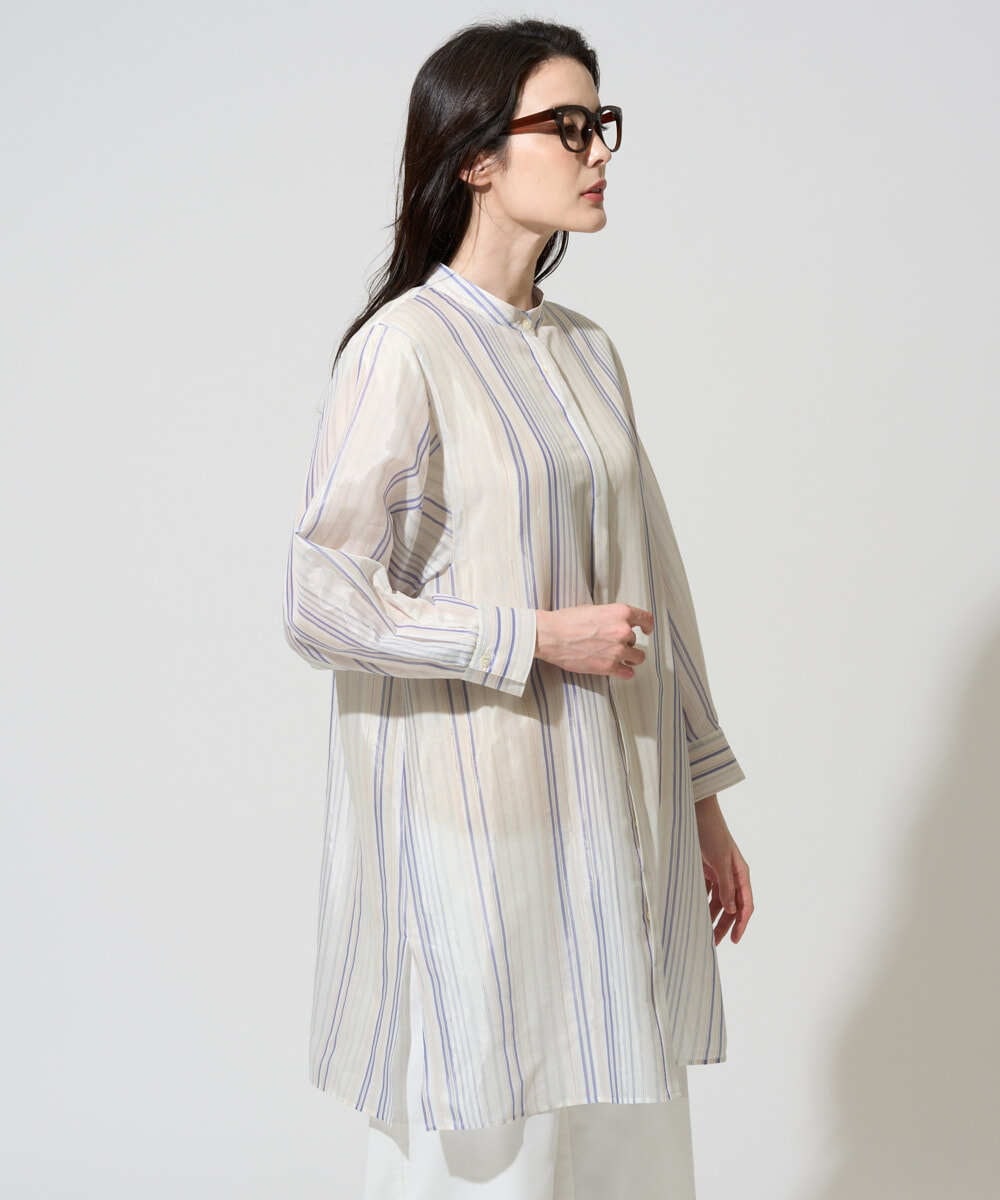 PRBGD40430 CHRISTIAN AUJARD(クリスチャン・オジャール) ドビーストライプロングブラウス ブルー系