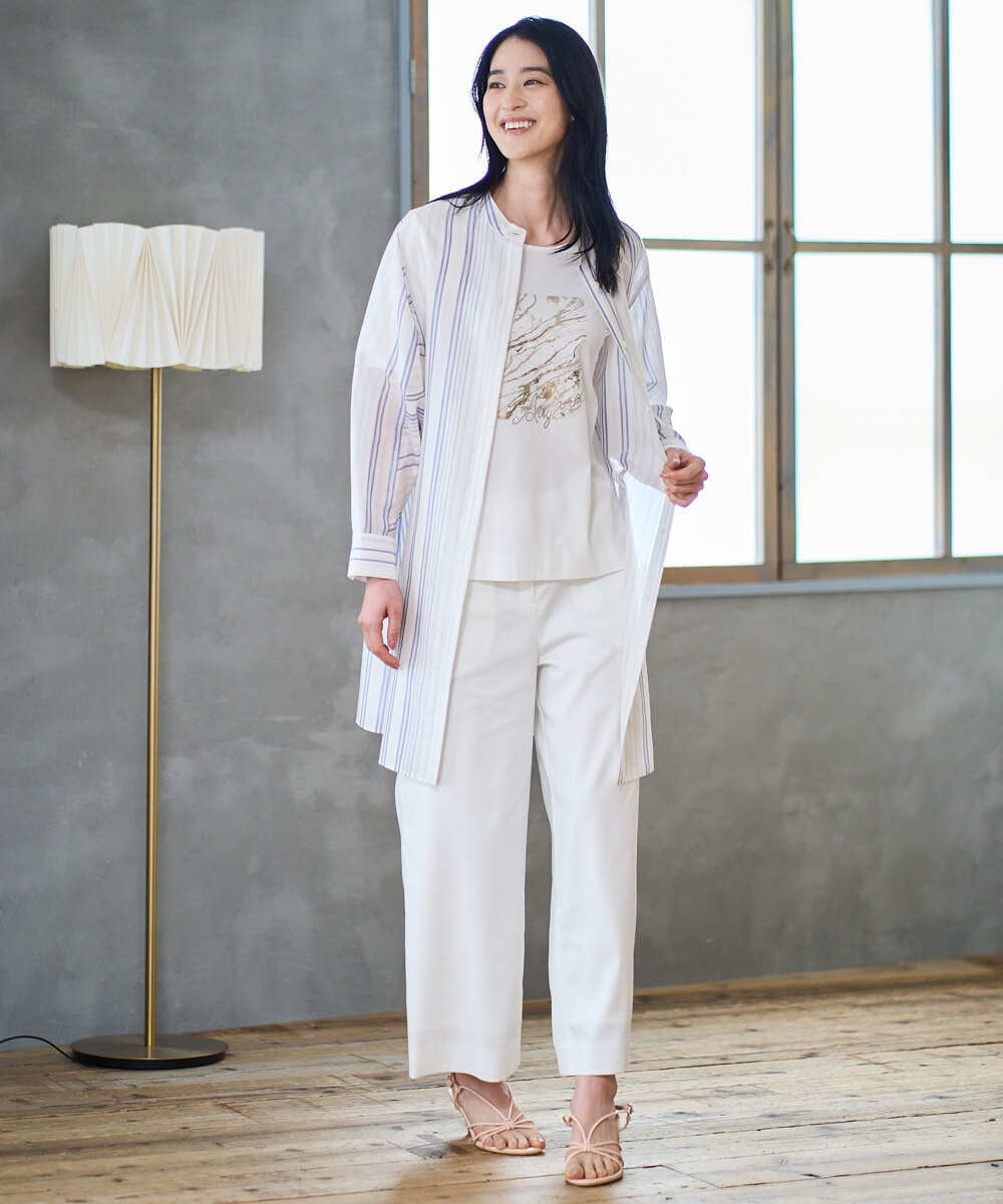 PRBGD40430 CHRISTIAN AUJARD(クリスチャン・オジャール) ドビーストライプロングブラウス ブルー系