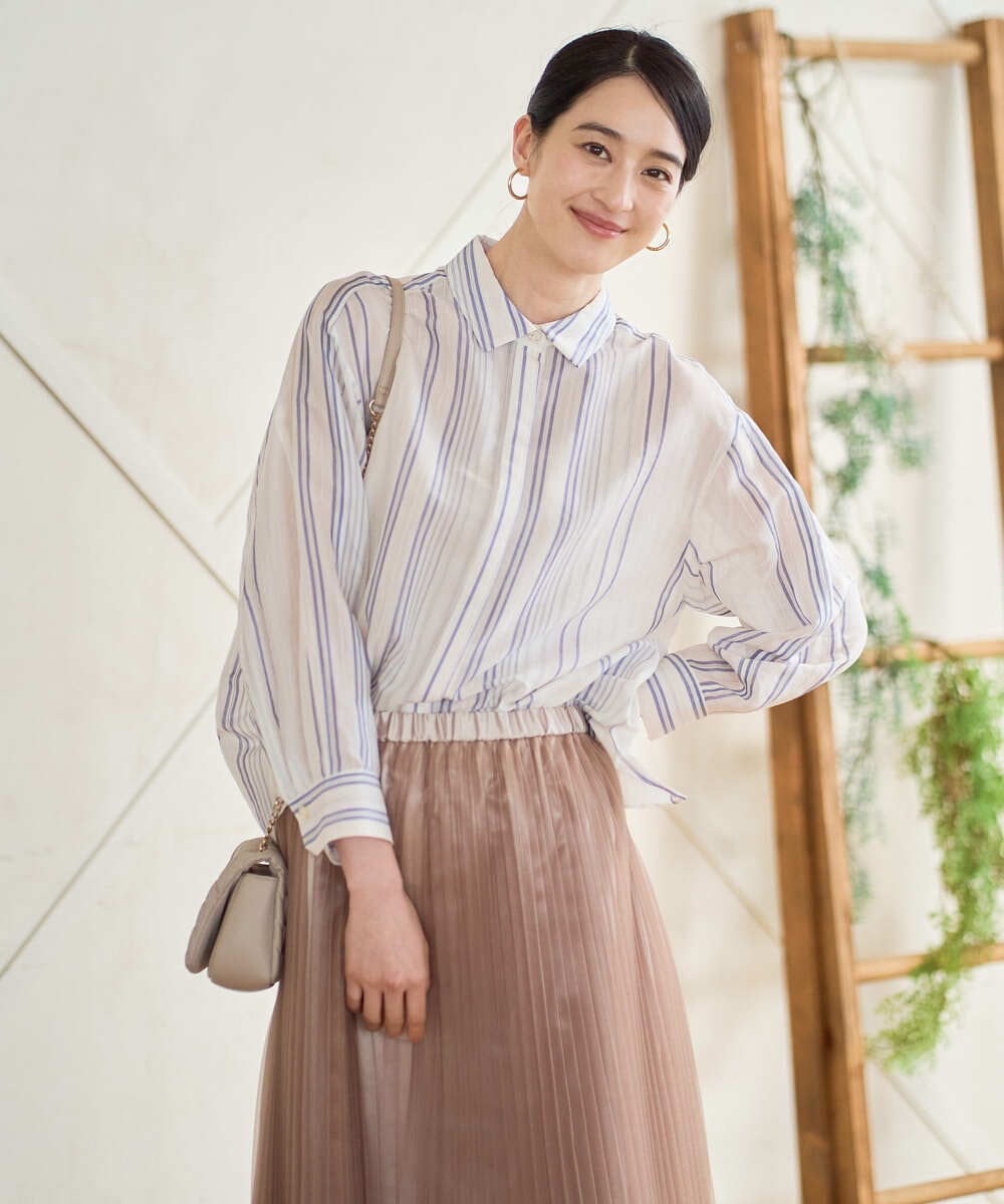 PRBGD41390 CHRISTIAN AUJARD(クリスチャン・オジャール) ドビーストライプブラウス ブルー系