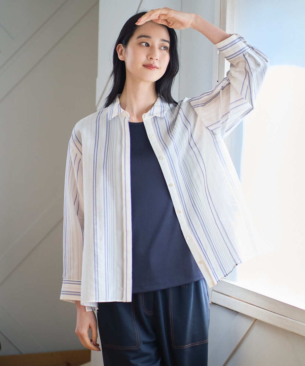 PRBGD41390 CHRISTIAN AUJARD(クリスチャン・オジャール) ドビーストライプブラウス ブルー系