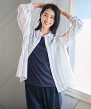 PRBGD41390 CHRISTIAN AUJARD(クリスチャン・オジャール) ドビーストライプブラウス ブルー系