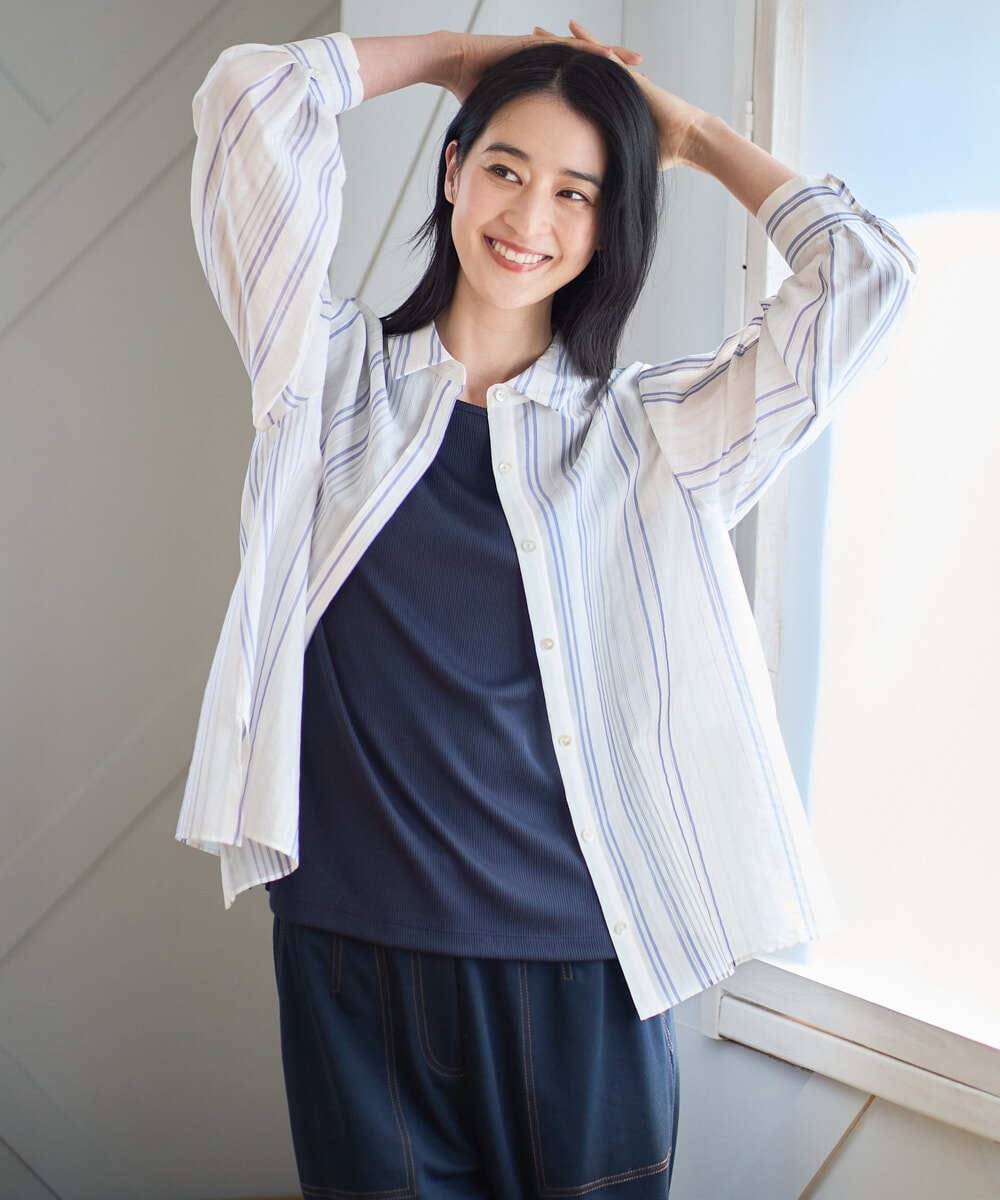 PRBGD41390 CHRISTIAN AUJARD(クリスチャン・オジャール) ドビーストライプブラウス ブルー系