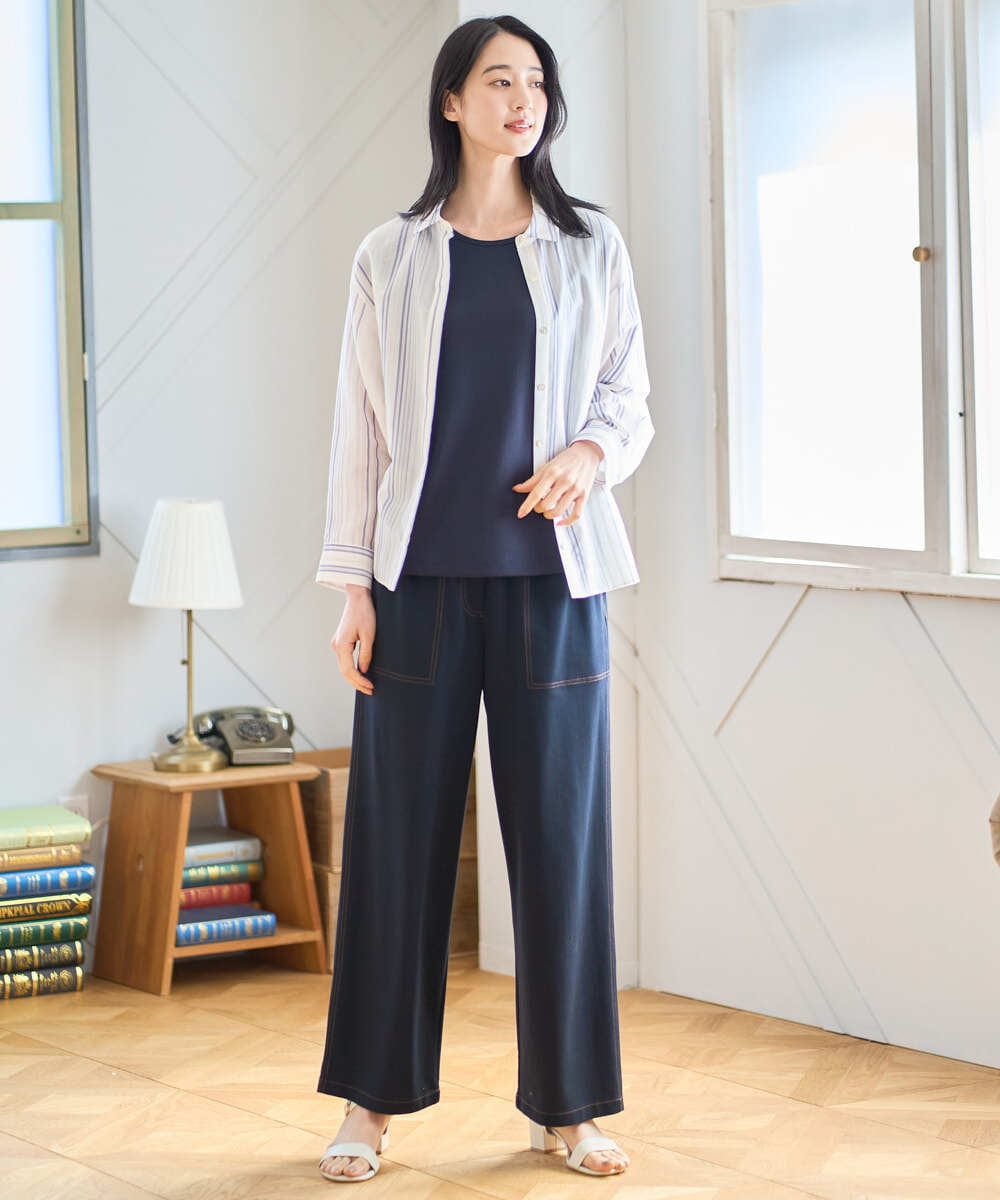 PRBGD41390 CHRISTIAN AUJARD(クリスチャン・オジャール) ドビーストライプブラウス ブルー系