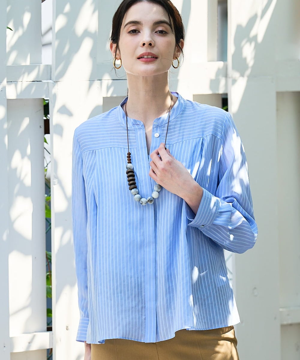 PRBGD50390 CHRISTIAN AUJARD(クリスチャン・オジャール) ドビーサテンストライプブラウス ライトブルー