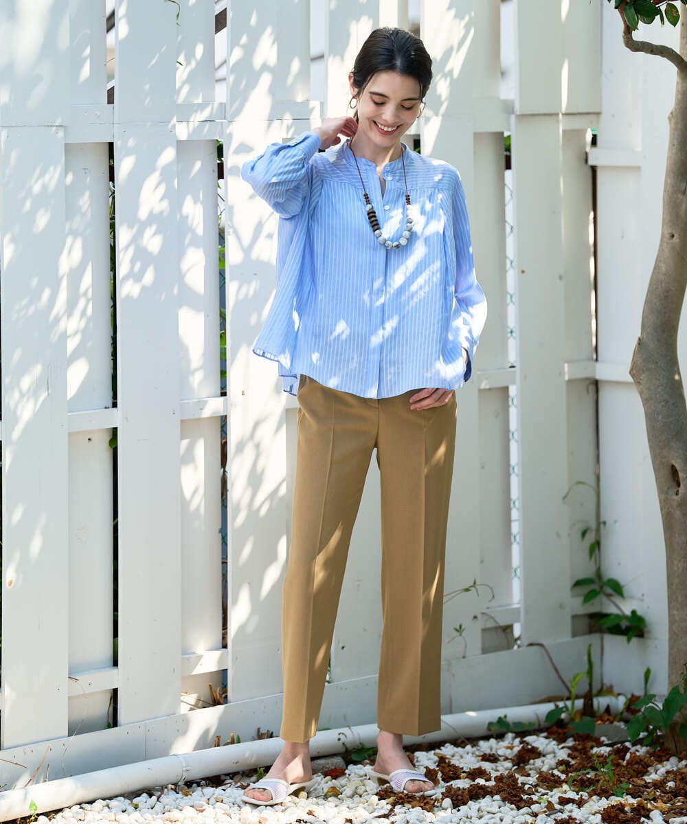 PRBGD50390 CHRISTIAN AUJARD(クリスチャン・オジャール) ドビーサテンストライプブラウス ライトブルー