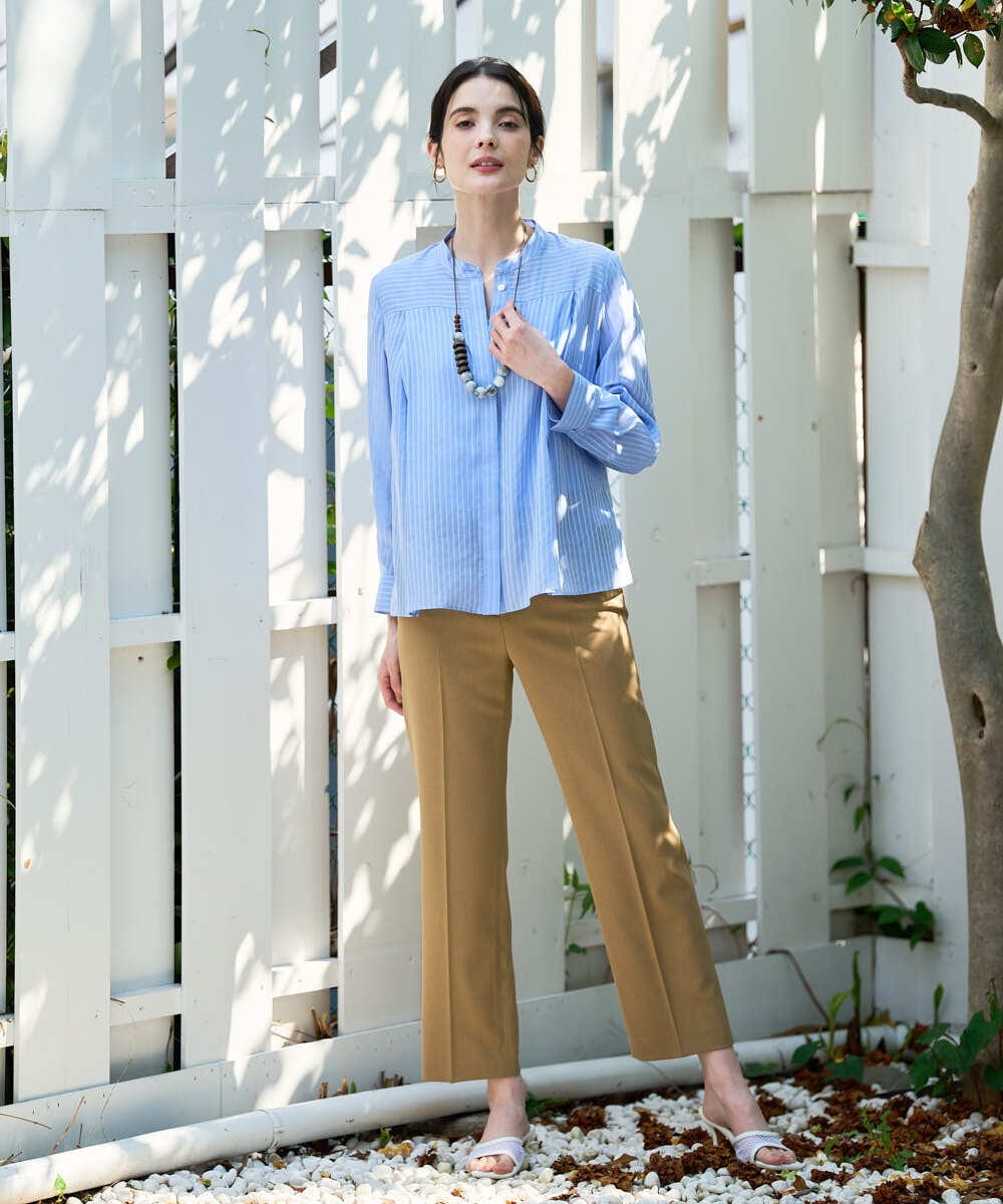 PRBGD50390 CHRISTIAN AUJARD(クリスチャン・オジャール) ドビーサテンストライプブラウス ライトブルー