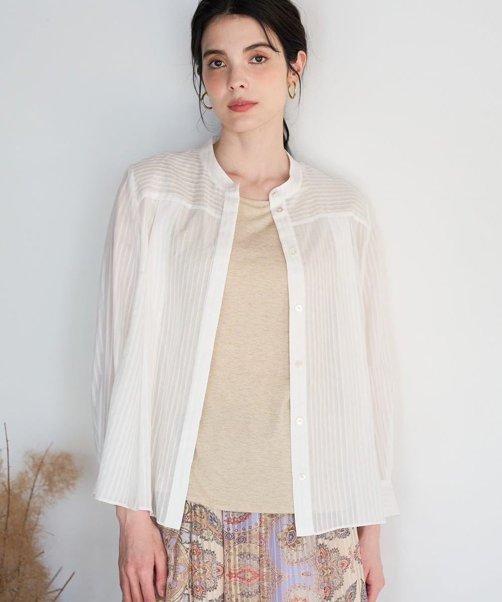 PRBGD50390 CHRISTIAN AUJARD(クリスチャン・オジャール) ドビーサテンストライプブラウス ホワイト