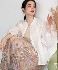 PRBGD50390 CHRISTIAN AUJARD(クリスチャン・オジャール) ドビーサテンストライプブラウス ホワイト