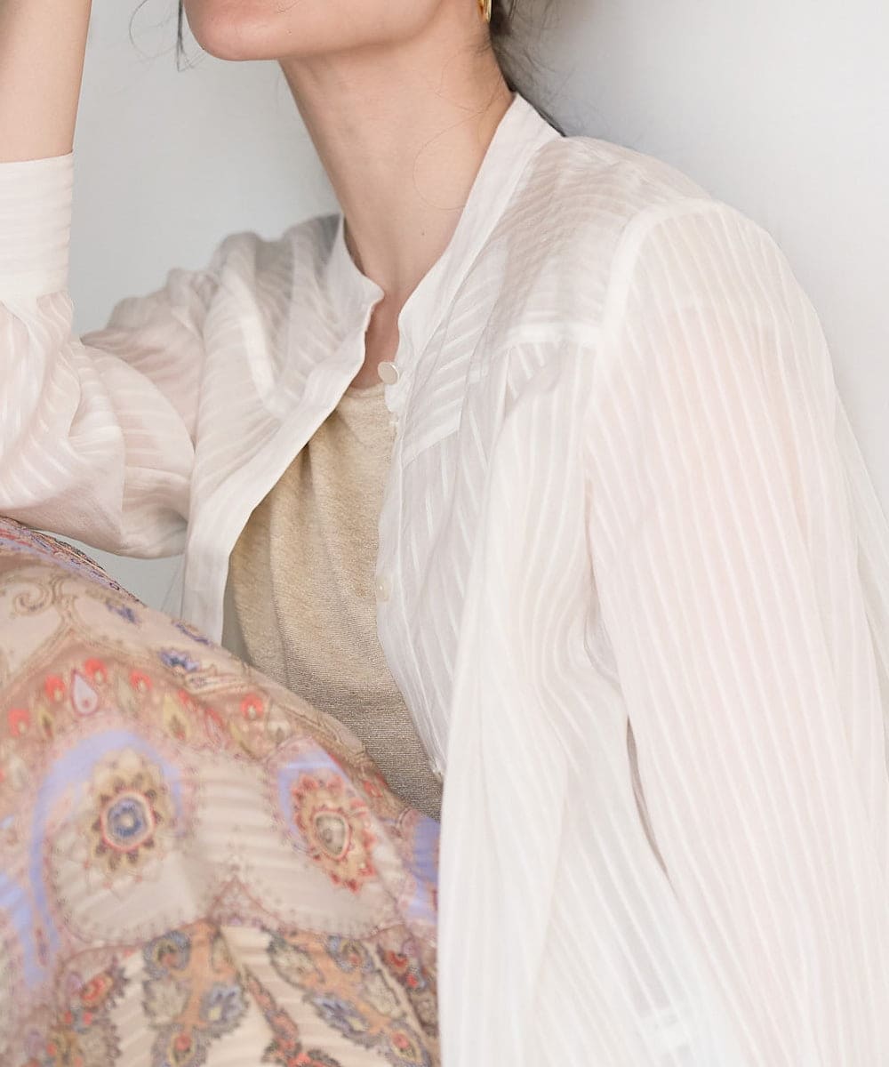 PRBGD50390 CHRISTIAN AUJARD(クリスチャン・オジャール) ドビーサテンストライプブラウス ホワイト