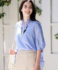 PRBGD51360 CHRISTIAN AUJARD(クリスチャン・オジャール) ドビーサテンストライプシャツ ライトブルー