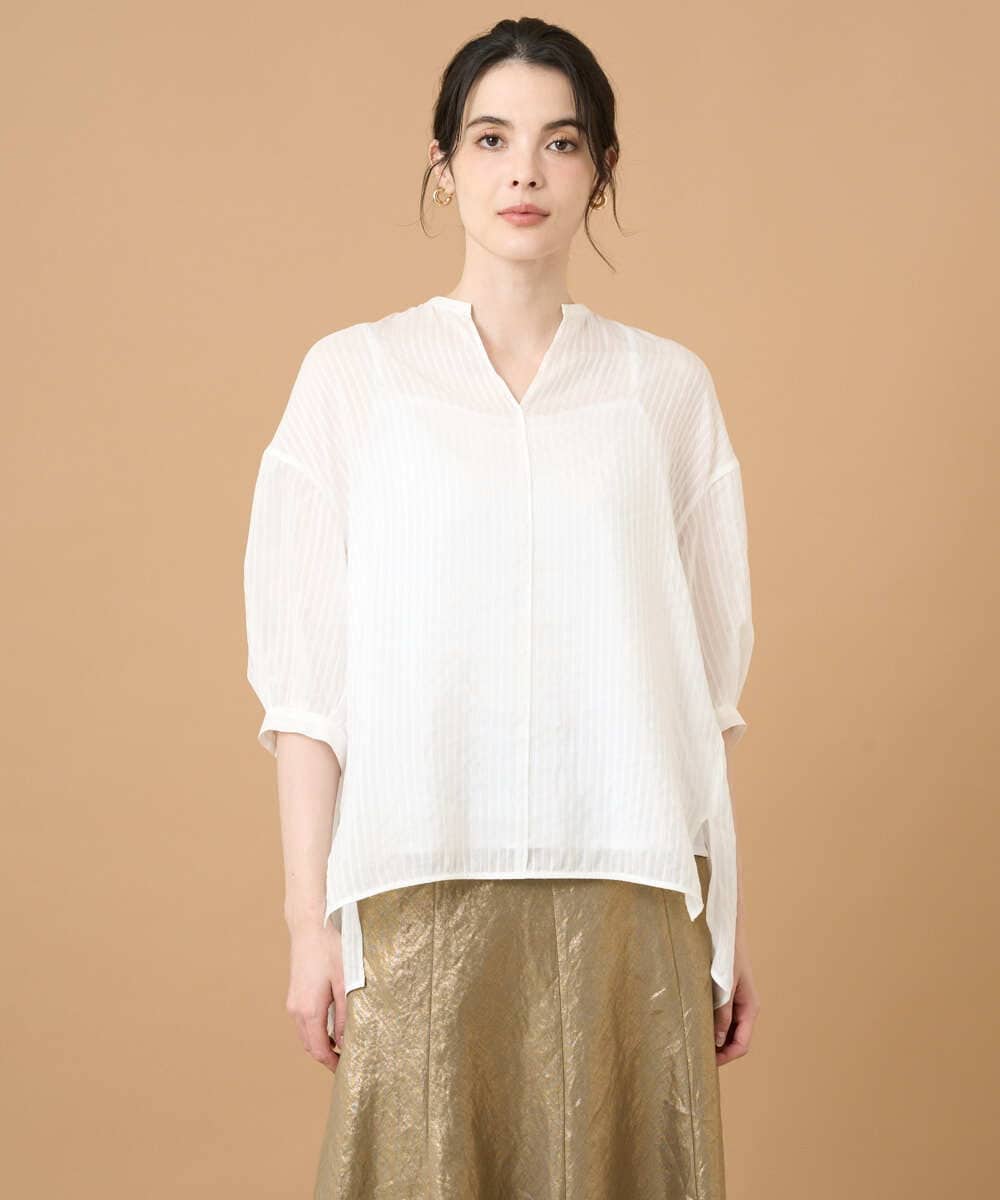 PRBGD51360 CHRISTIAN AUJARD(クリスチャン・オジャール) ドビーサテンストライプシャツ ホワイト