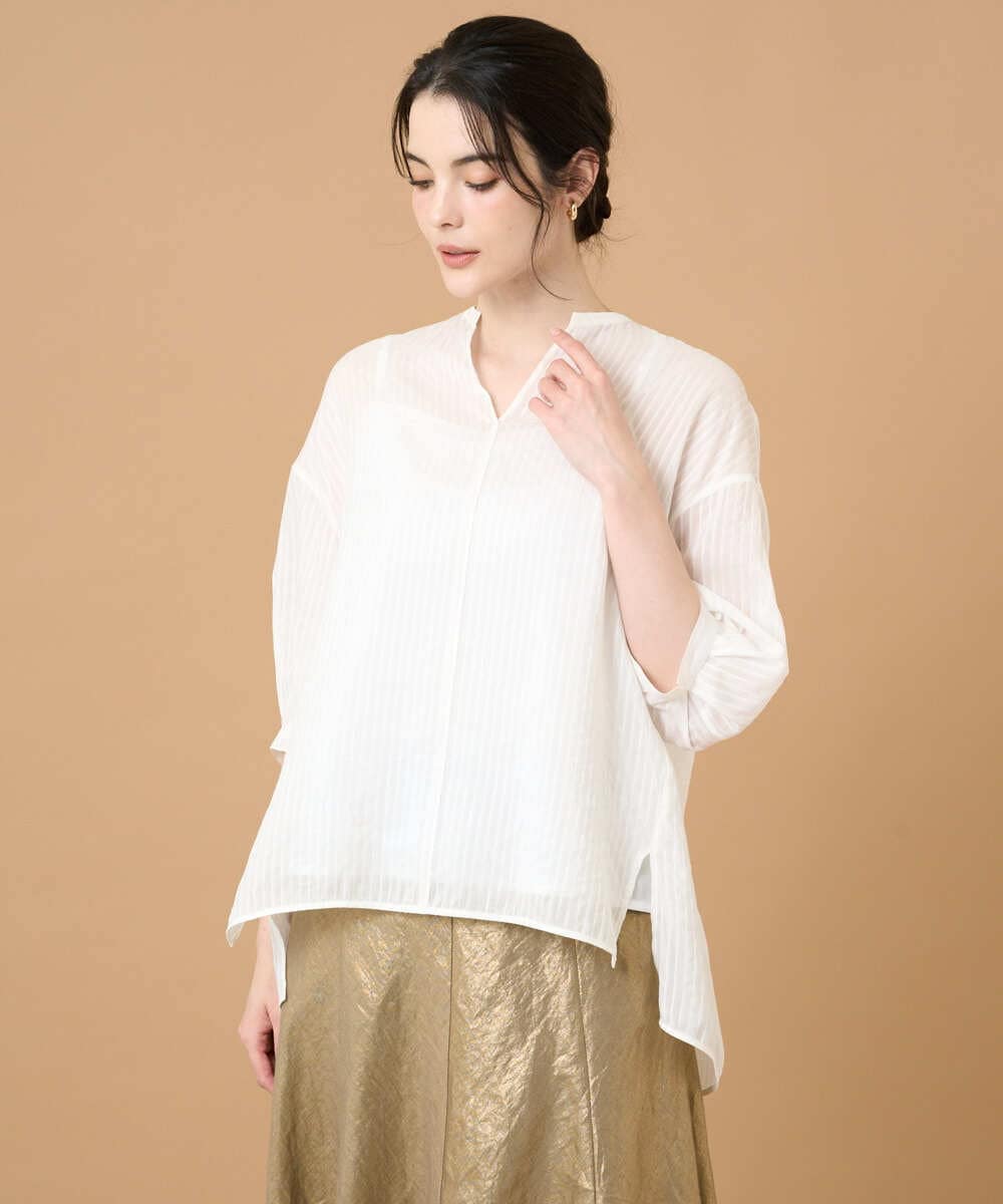 PRBGD51360 CHRISTIAN AUJARD(クリスチャン・オジャール) ドビーサテンストライプシャツ ホワイト