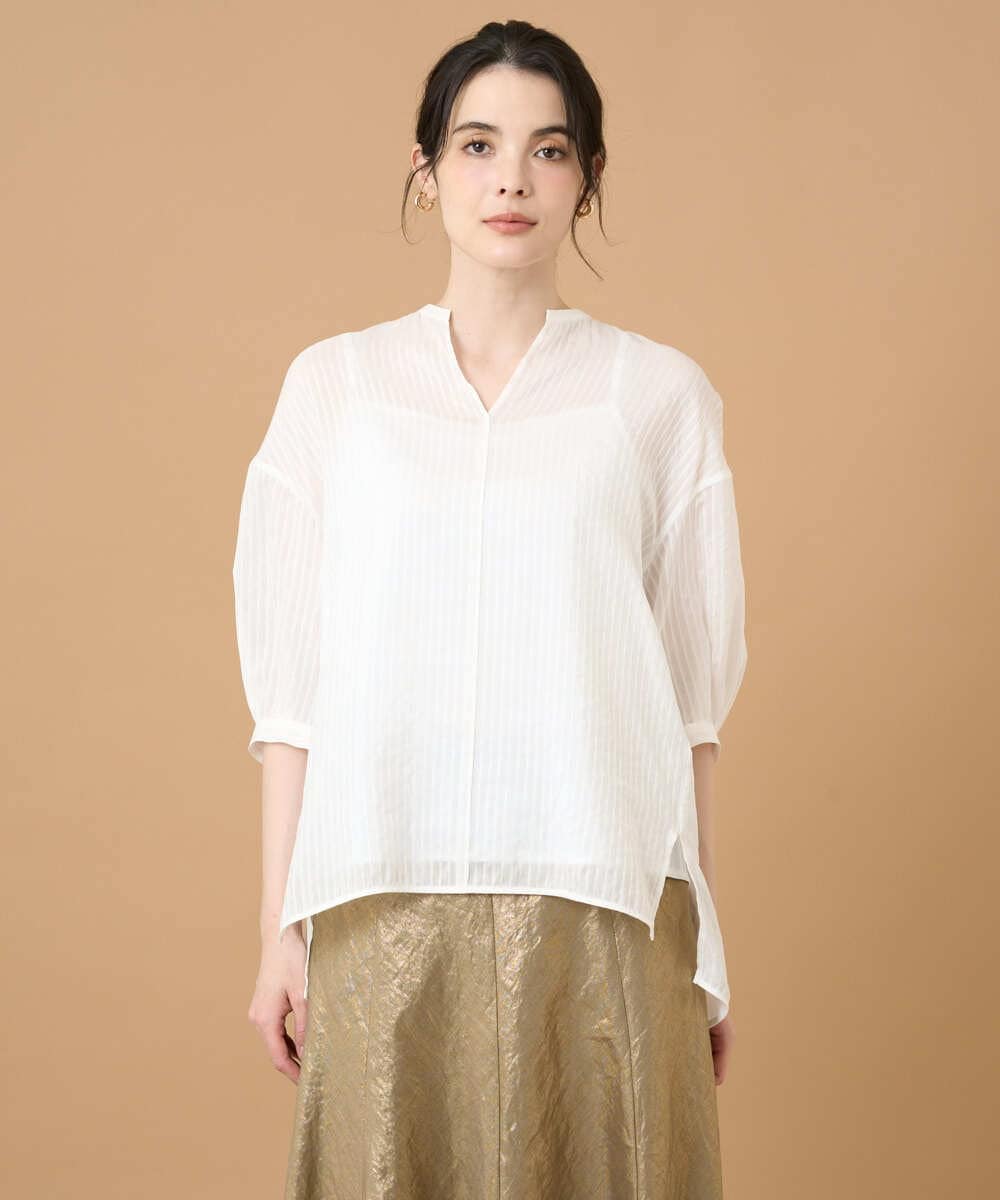 PRBGD51360 CHRISTIAN AUJARD(クリスチャン・オジャール) ドビーサテンストライプシャツ ホワイト