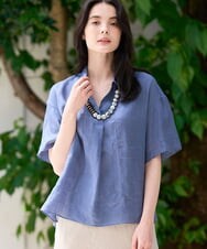 PRBGD52390 CHRISTIAN AUJARD(クリスチャン・オジャール) リネンクロスブラウス ブルー