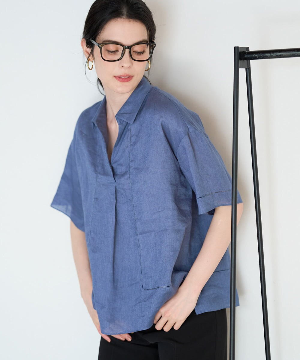 PRBGD52390 CHRISTIAN AUJARD(クリスチャン・オジャール) リネンクロスブラウス ブルー