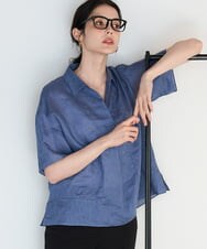 PRBGD52390 CHRISTIAN AUJARD(クリスチャン・オジャール) リネンクロスブラウス ブルー