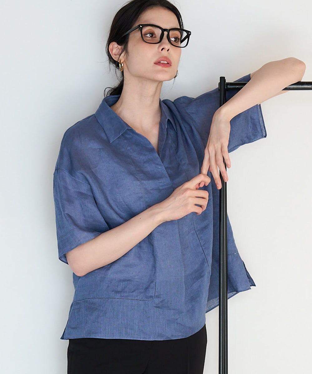 PRBGD52390 CHRISTIAN AUJARD(クリスチャン・オジャール) リネンクロスブラウス ブルー