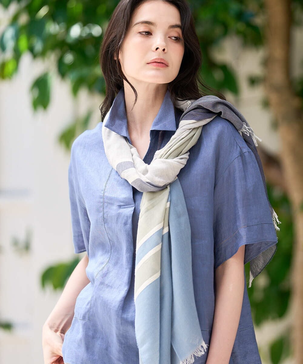 PRBGD52390 CHRISTIAN AUJARD(クリスチャン・オジャール) リネンクロスブラウス ブルー