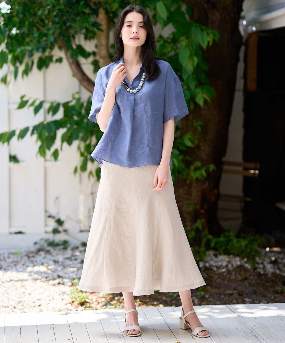 PRBGD52390 CHRISTIAN AUJARD(クリスチャン・オジャール) リネンクロスブラウス ブルー