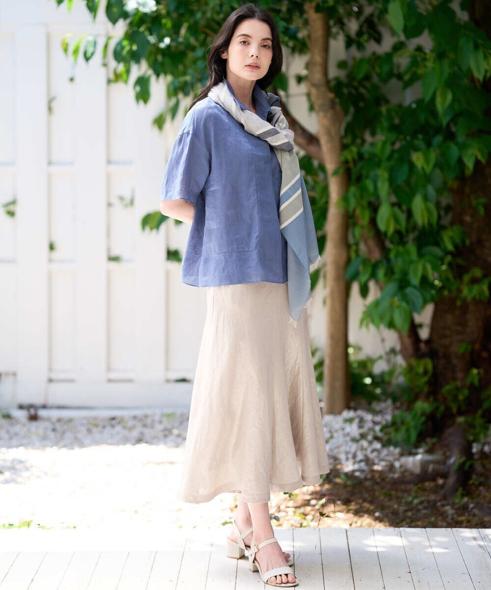 PRBGD52390 CHRISTIAN AUJARD(クリスチャン・オジャール) リネンクロスブラウス ブルー