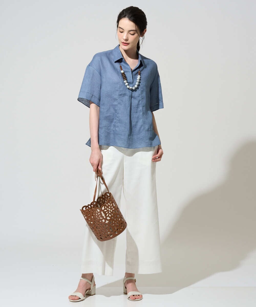 PRBGD52390 CHRISTIAN AUJARD(クリスチャン・オジャール) リネンクロスブラウス ブルー