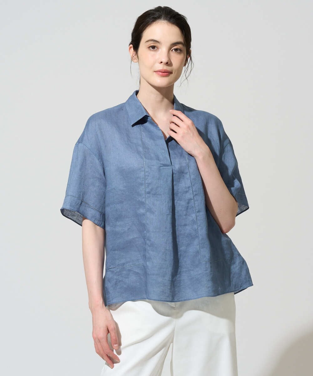 PRBGD52390 CHRISTIAN AUJARD(クリスチャン・オジャール) リネンクロスブラウス ブルー