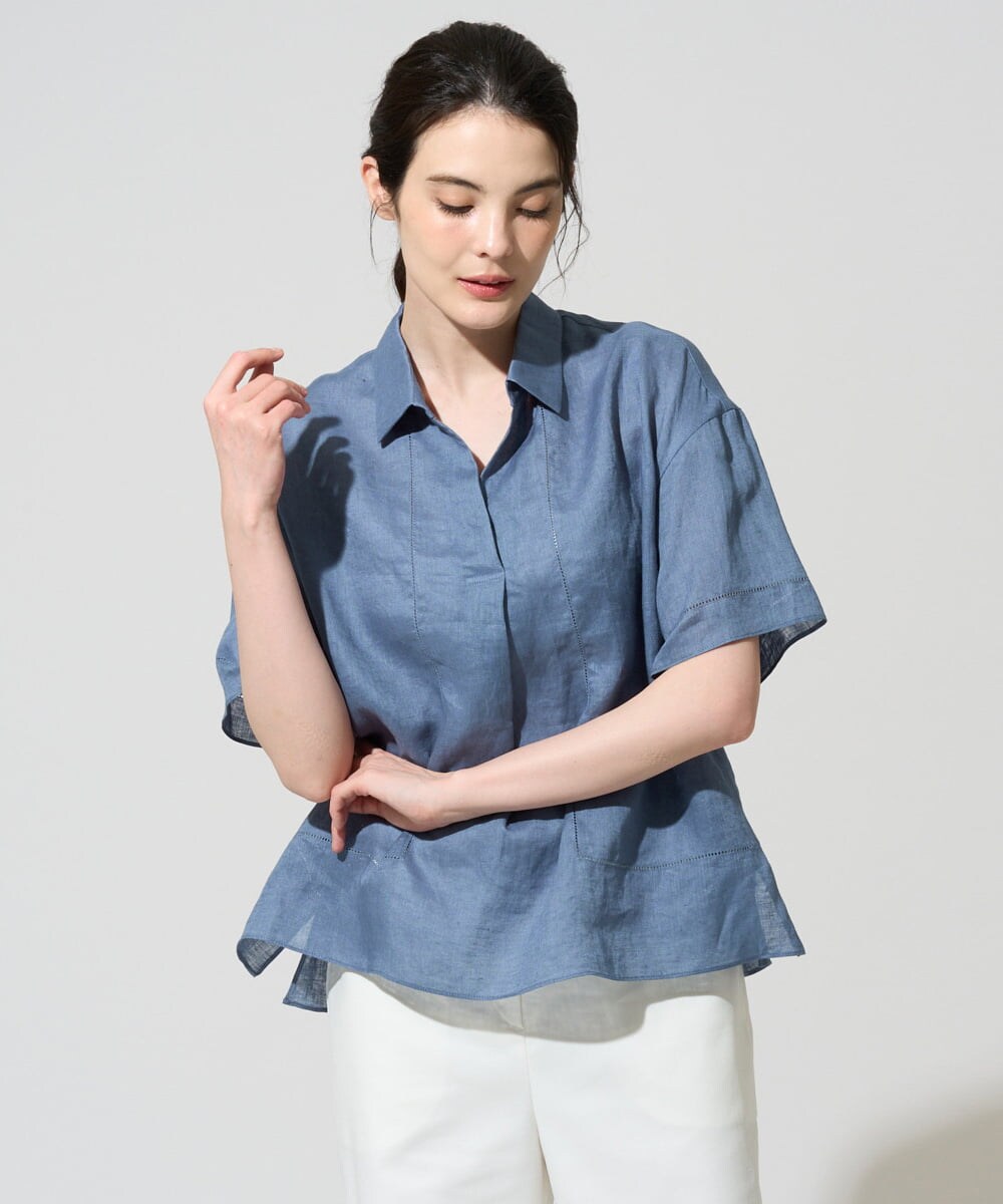 PRBGD52390 CHRISTIAN AUJARD(クリスチャン・オジャール) リネンクロスブラウス ブルー