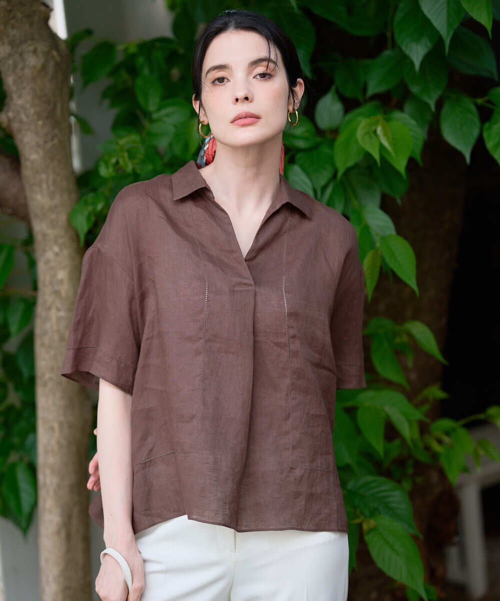 PRBGD52390 CHRISTIAN AUJARD(クリスチャン・オジャール) リネンクロスブラウス ブラウン