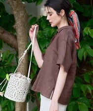 PRBGD52390 CHRISTIAN AUJARD(クリスチャン・オジャール) リネンクロスブラウス ブラウン