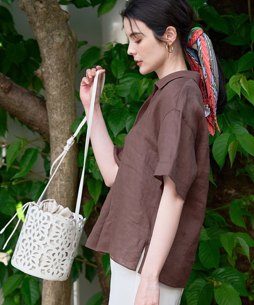 PRBGD52390 CHRISTIAN AUJARD(クリスチャン・オジャール) リネンクロスブラウス ブラウン