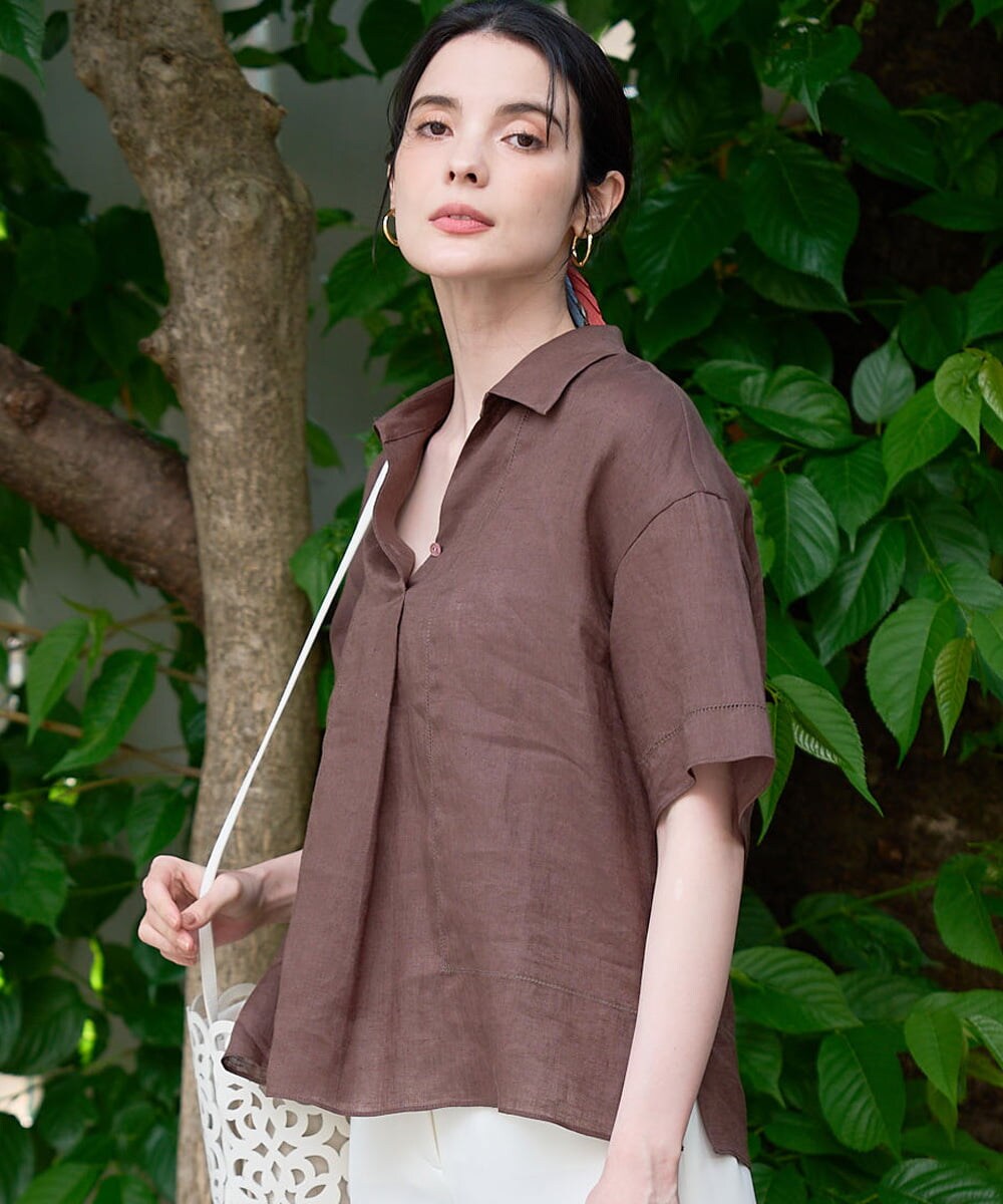 PRBGD52390 CHRISTIAN AUJARD(クリスチャン・オジャール) リネンクロスブラウス ブラウン