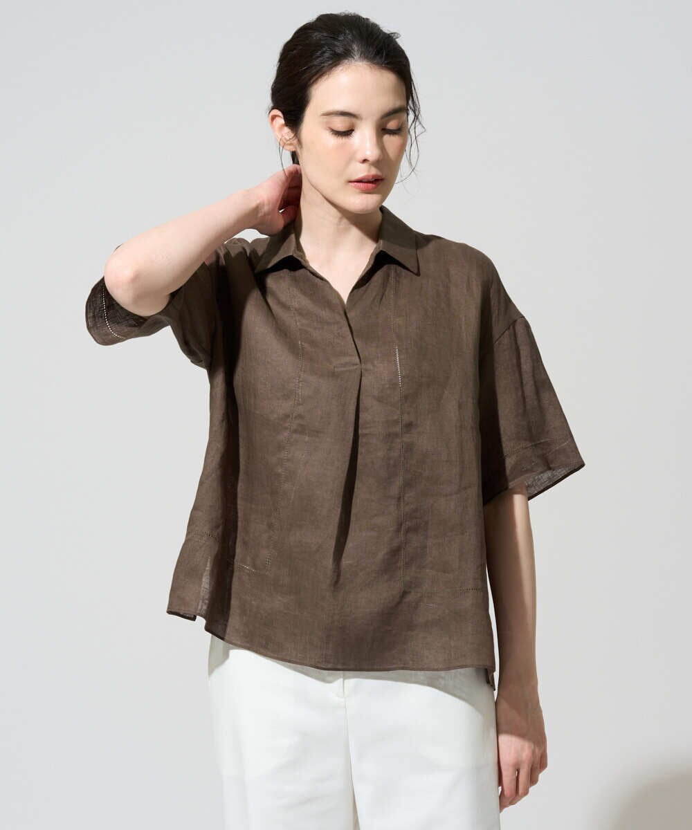 PRBGD52390 CHRISTIAN AUJARD(クリスチャン・オジャール) リネンクロスブラウス ブラウン