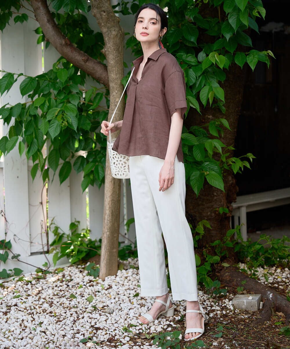 PRBGD52390 CHRISTIAN AUJARD(クリスチャン・オジャール) リネンクロスブラウス ブラウン