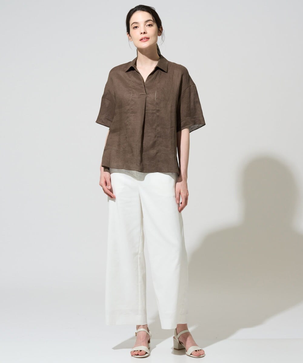 PRBGD52390 CHRISTIAN AUJARD(クリスチャン・オジャール) リネンクロスブラウス ブラウン