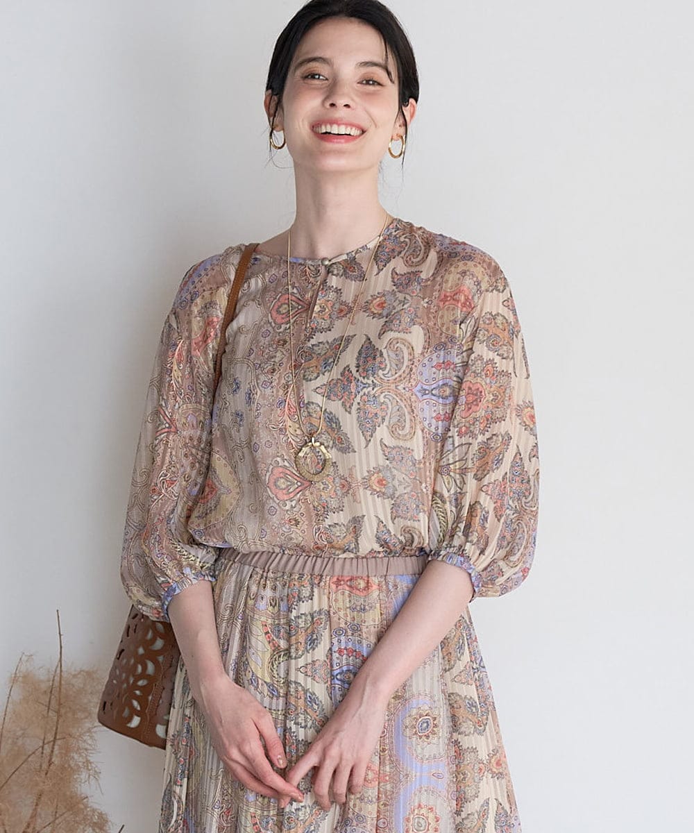 PRBGD53450 CHRISTIAN AUJARD(クリスチャン・オジャール) [セットアップ対応]ゴールドオーナメントサラサブラウス ゴールド系